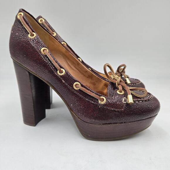 Sperry Top Sider Womens Platform Block Heels Brown Leather Boat Shoe Pump Sz 5 M - Picture 1 of 7